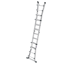 Stufen-Teleskopleiter 4-teilig mit Traverse 4x4 Stufen Position Anlegeleiter ausgefahren | © MUNK GmbH