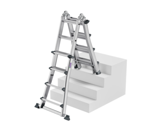 Stufen-Teleskopleiter 4-teilig mit Traverse 4x4 Stufen Position Treppengängig | © MUNK GmbH