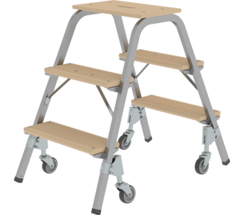 Stahl-Holz-Tritt mit Lenkrollen, 2x3 Stufen | © MUNK GmbH